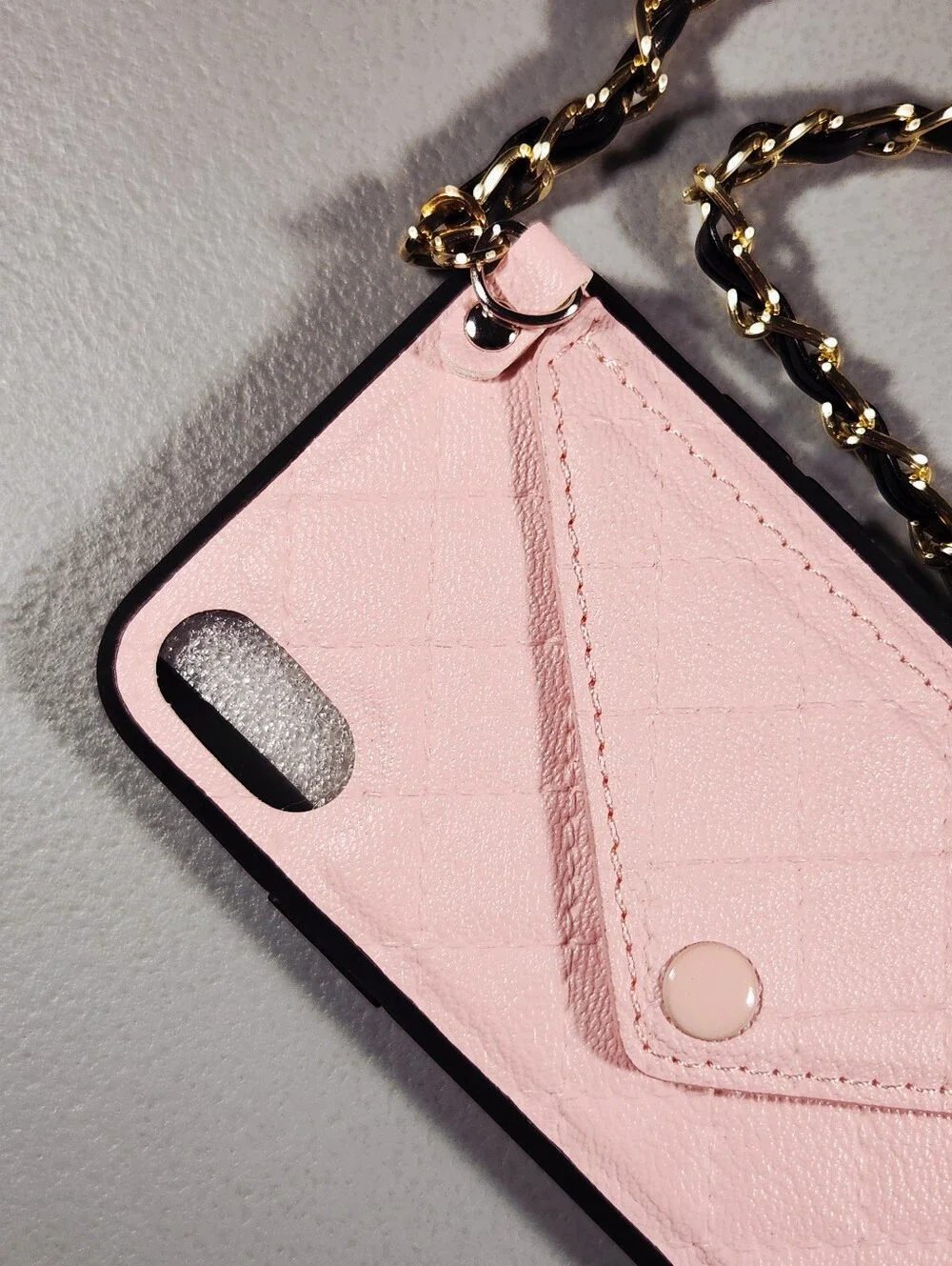 Pink Pebbled Leather iPhone X Case Crossbody Wallet Chain Envelope Card Slot